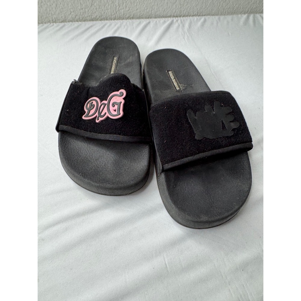 Dolce & Gabbana Black D&G Love Rubber Pool Slides Sandals Made in Italy Size 39